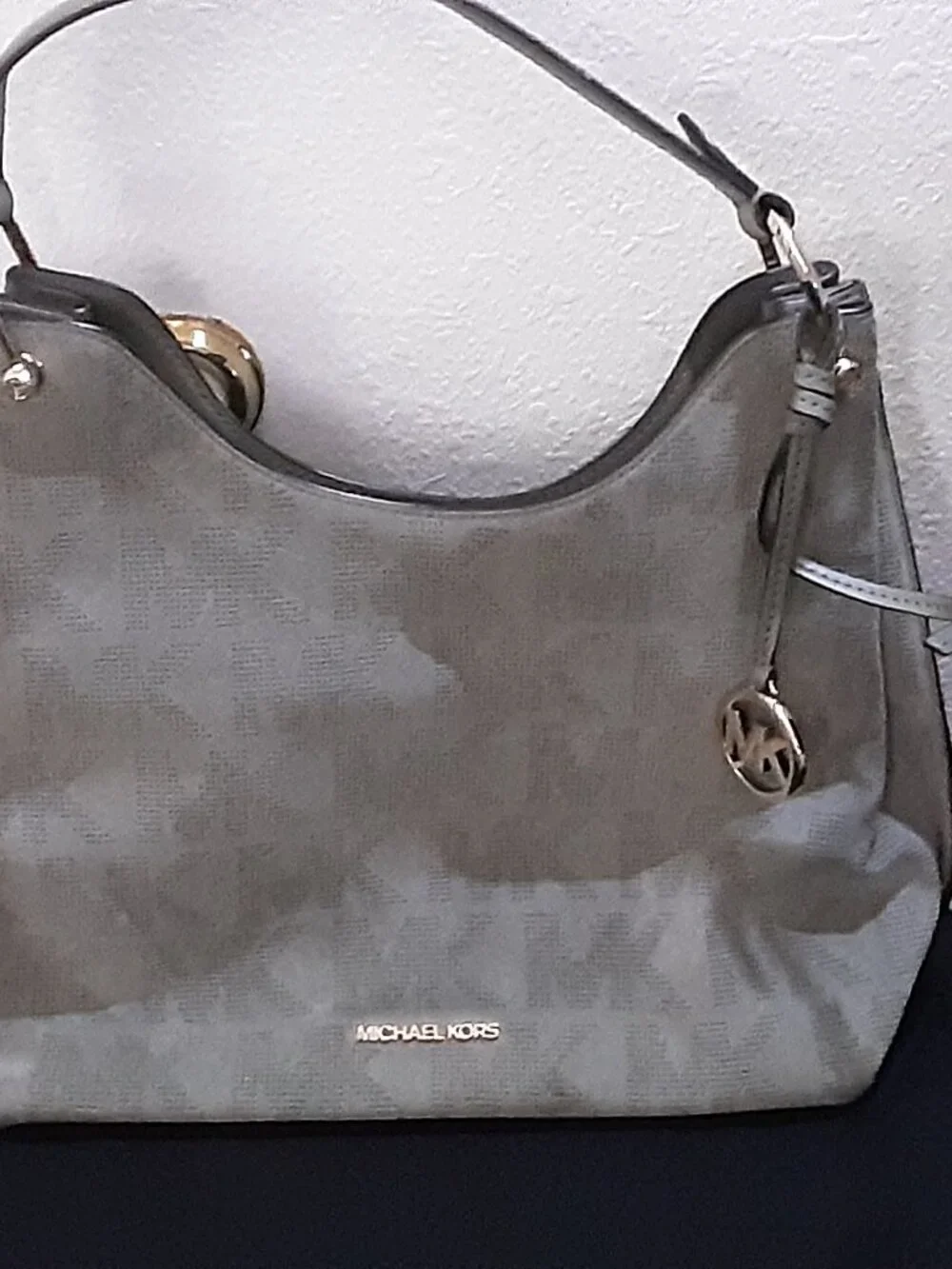 Michael Kors Joan Green Slouchy Hobo Shoulder Bag Perforated MK Monogram